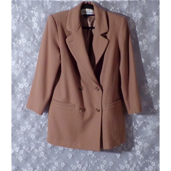 Vintage 80s Jacket 1980s Womens Beige Wool Tailored Spring Peacoat Size Medium - Picture 1 of 5